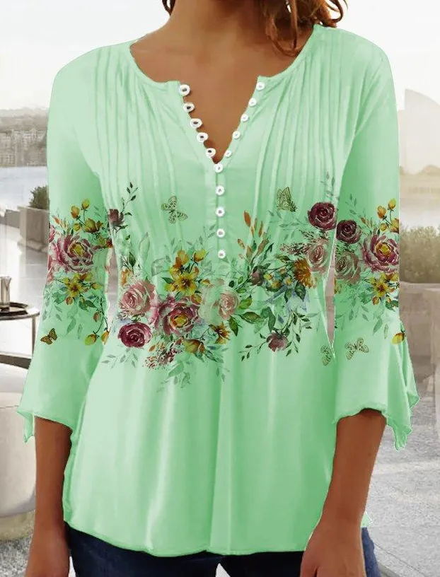 Women's 3d Digital Printing Button T shirt Top Bdwyhs0Yh29 M - Shop at LoveMi