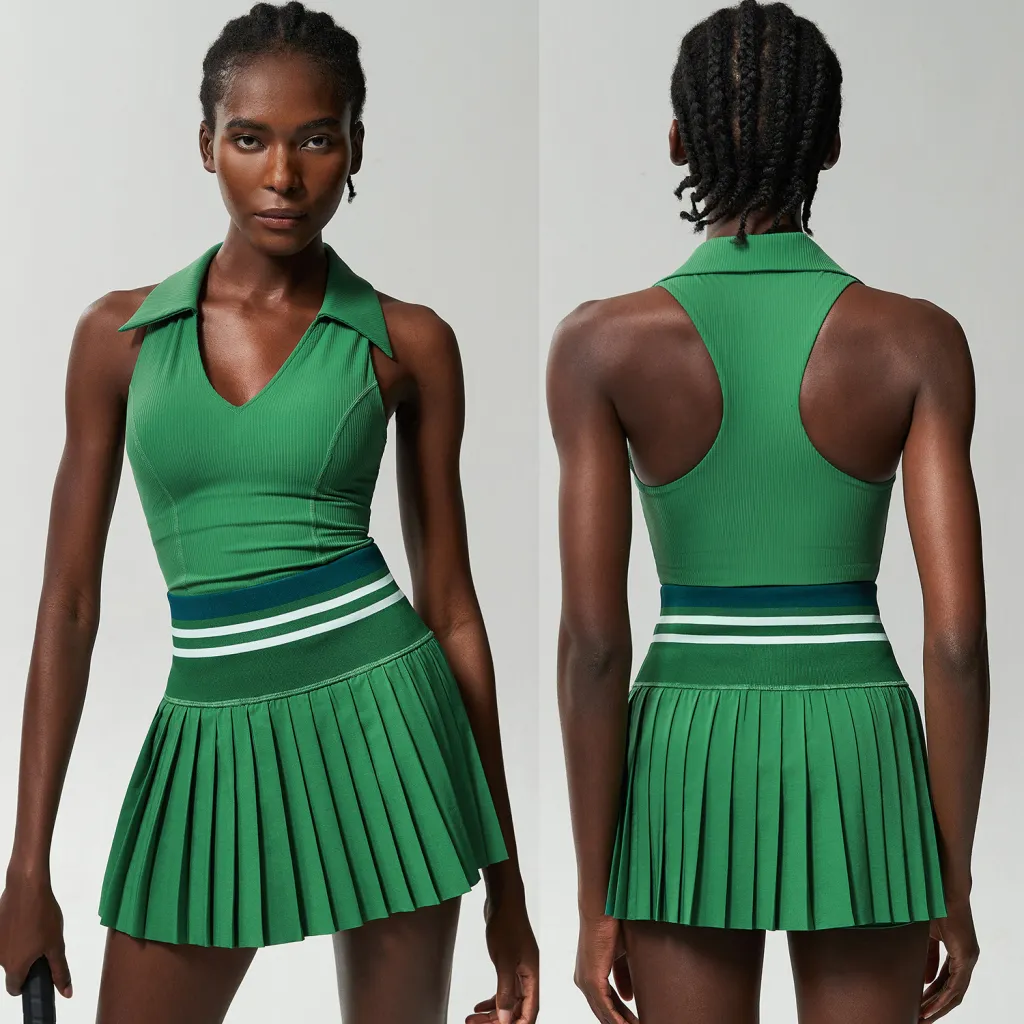 V Stand Collar Tennis Suit Suit Women's Plus Size High Waist - Green