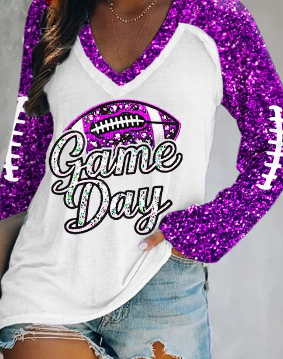 Women's Simple Casual V neck Long Sleeve T shirt Printing Bsl771 - Shop at LoveMi