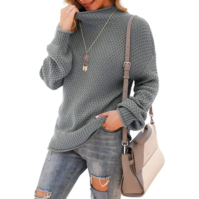 Half Turtleneck Plus Size Batwing Long Sleeve Pullover Loose Sweater Gray - Shop at LoveMi