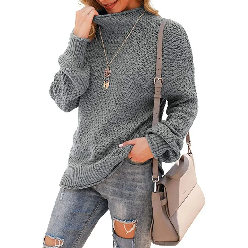Half Turtleneck Plus Size Batwing Long Sleeve Pullover Loose Sweater - Gray