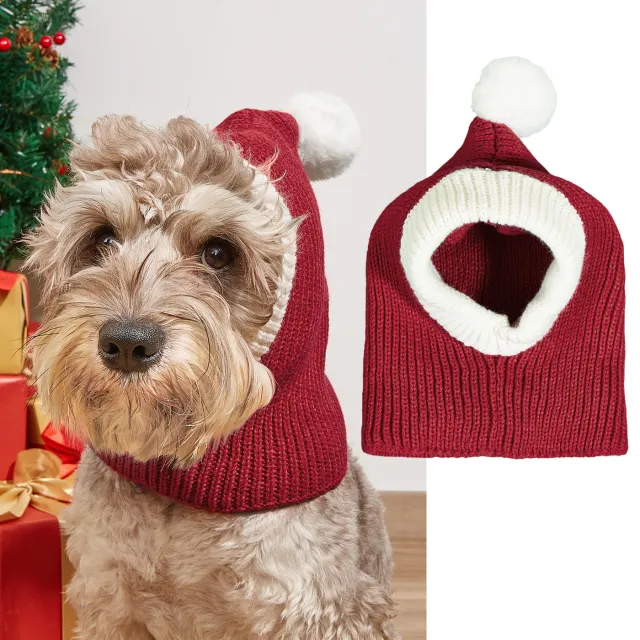 Christmas New Atmosphere Love Snowflake Elk Printing Knitted Warm Pet Dog Cat Fur Ball Hat Pure Red - Shop at LoveMi