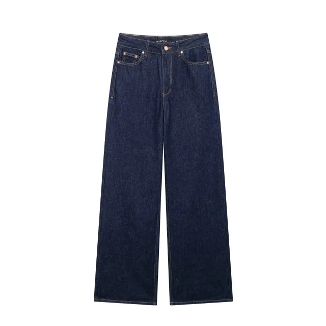 European And American New French Fashion Simple High Waist Wide Leg Jeans Dark Blue - Shop at LoveMi