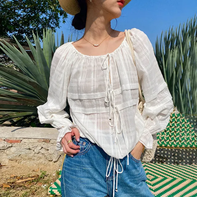 French White Shirt Women's Long Sleeve Beige - Shop at LoveMi
