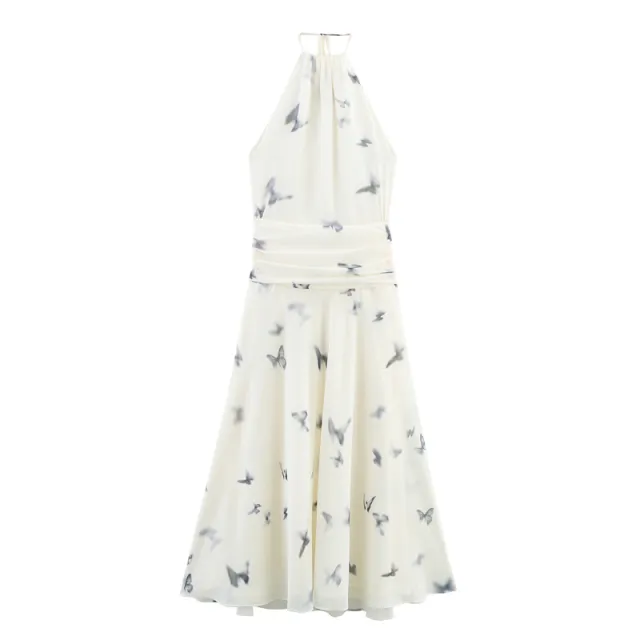 Backless Animal Print Hanging Collar Long Dress - Shop at LoveMi