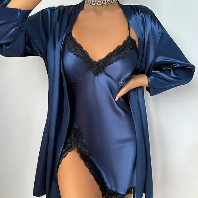 Casual Pajamas Two piece Sling Outerwear Gown Blue - Shop at LoveMi