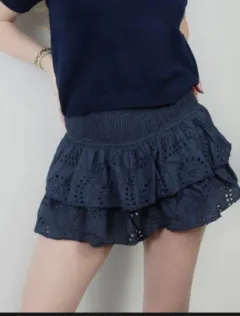 Women's Skirt Pleated Ruffle Print - Blue - View 1