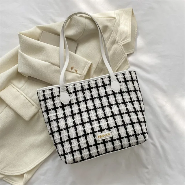 Popular One Shoulder New Simple Plaid Tote White - Shop at LoveMi