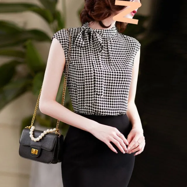 Summer New Ribbon Houndstooth Chiffon Shirt For Women - Shop at LoveMi