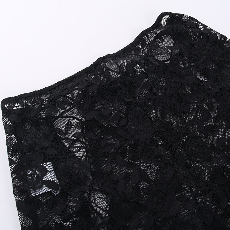 Hollow Out Slim-fit See-through Lace Overall Dress Set