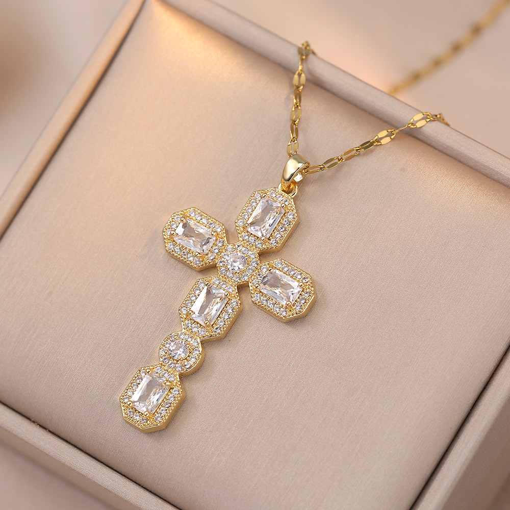 Necklace Colorful Zircon Cross