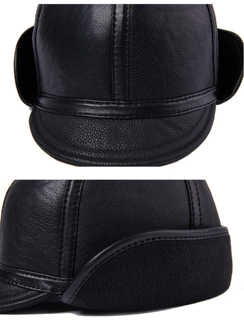 Casual Leather Men's Winter Sheepskin Velvet Thermal Outdoor Hat — foto 16