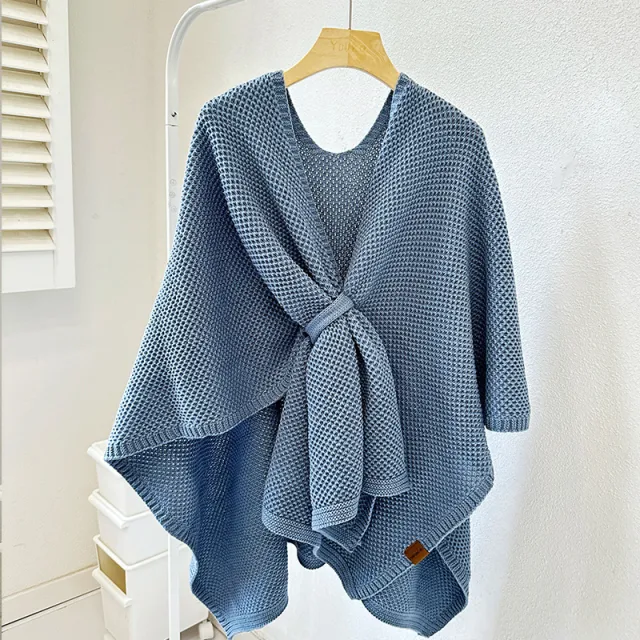 Women's Large size Long High grade Knitted Cashmere Shawl With Buckle Blue - Shop at LoveMi