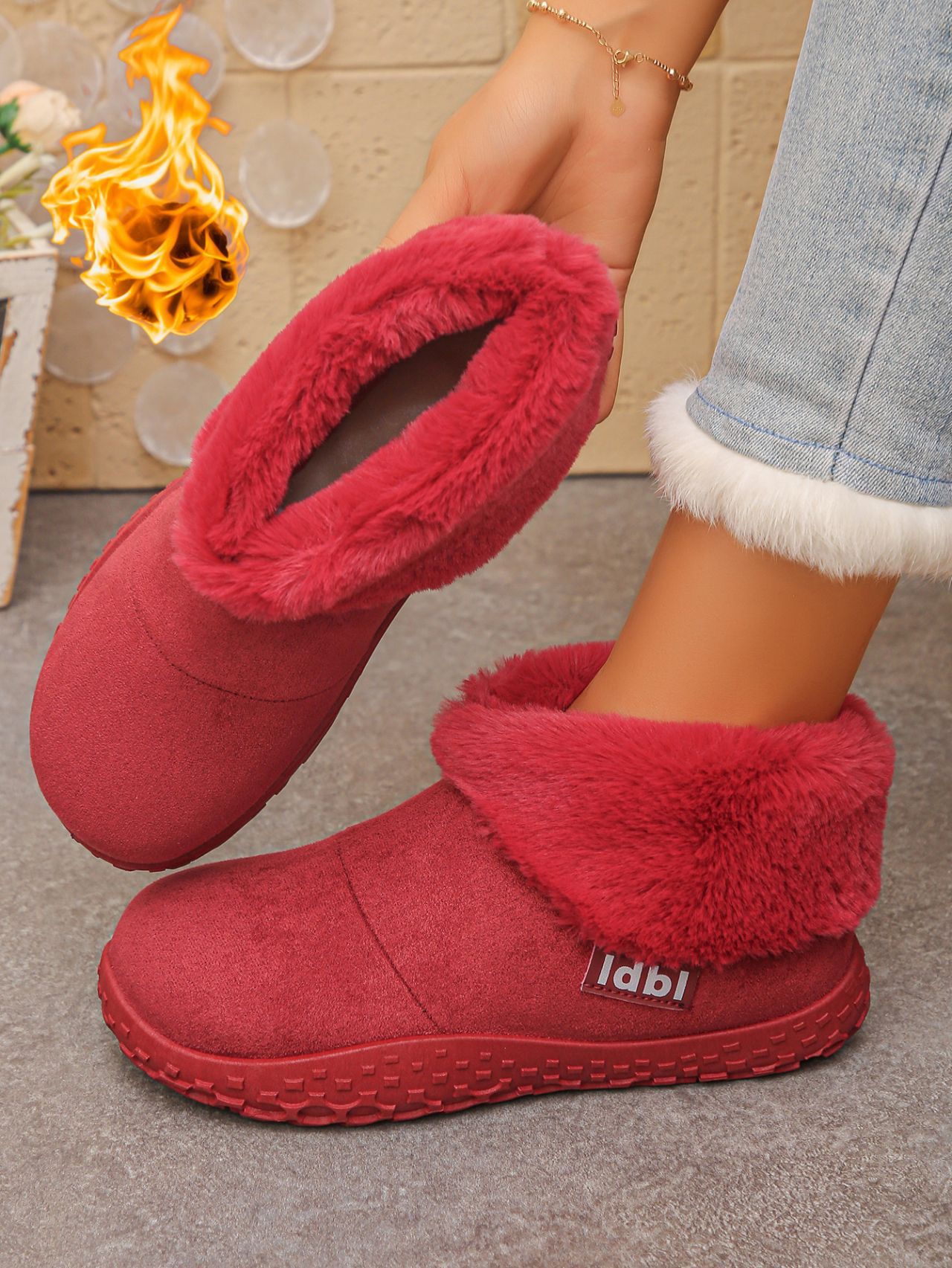 Women's faux-fur-cuff slipper boots product image 1