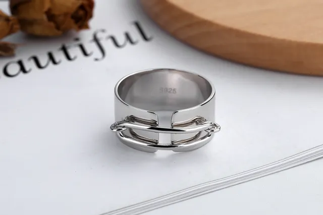 S925 Sterling Silver Cold Style Irregular Metal Niche Design Ring Dj1092 White Gold Color - Shop at LoveMi