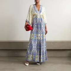 Loose Plus Size Positioning Digital Printed V-neck Maxi Dress - View 1