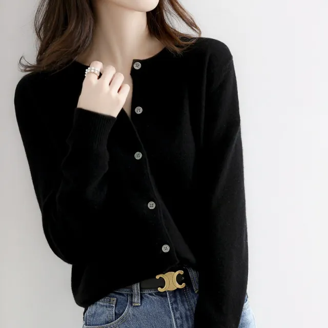 New Thin Round Neck Sweater Coat Short Outer Tops Black - Shop at LoveMi