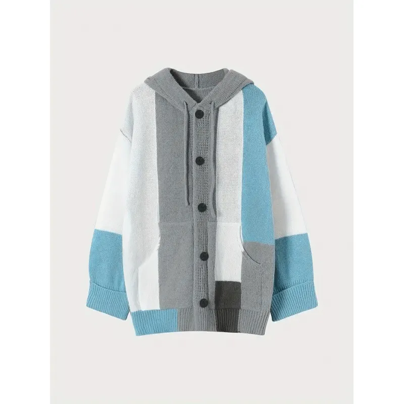 Versatile Long Sleeved Hooded Woolen Knitted Sweater - Color