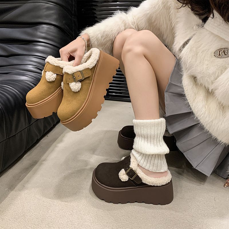 Womens Round-toe Warm Chunky-soled Fuzzy Shoes