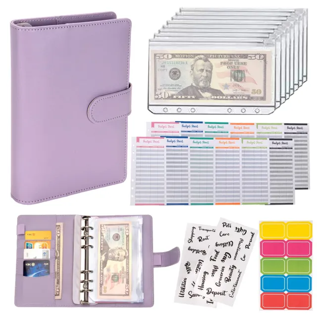 Macaron Loose leaf Leather Notebook With Zipper Wallet Bill Storage Bag Purple - Shop at LoveMi