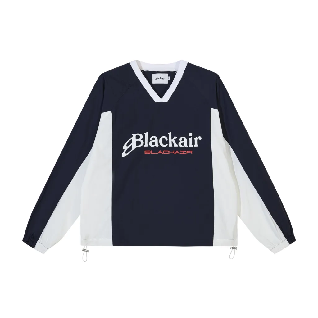 Letter V-collar Contrast Colour Couple Long Sleeve Pullover Hoodie - Black