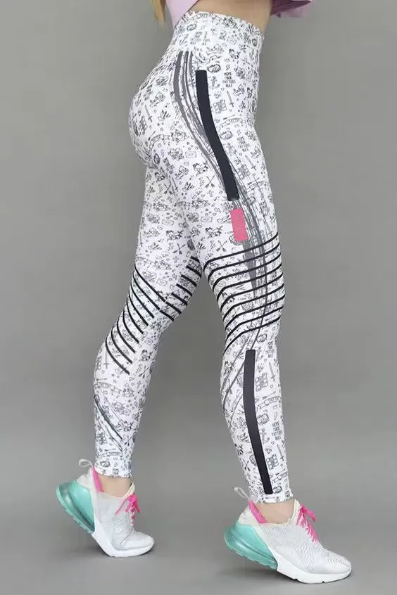 Slim fit Printed Trousers Yoga Pants White - Shop at LoveMi