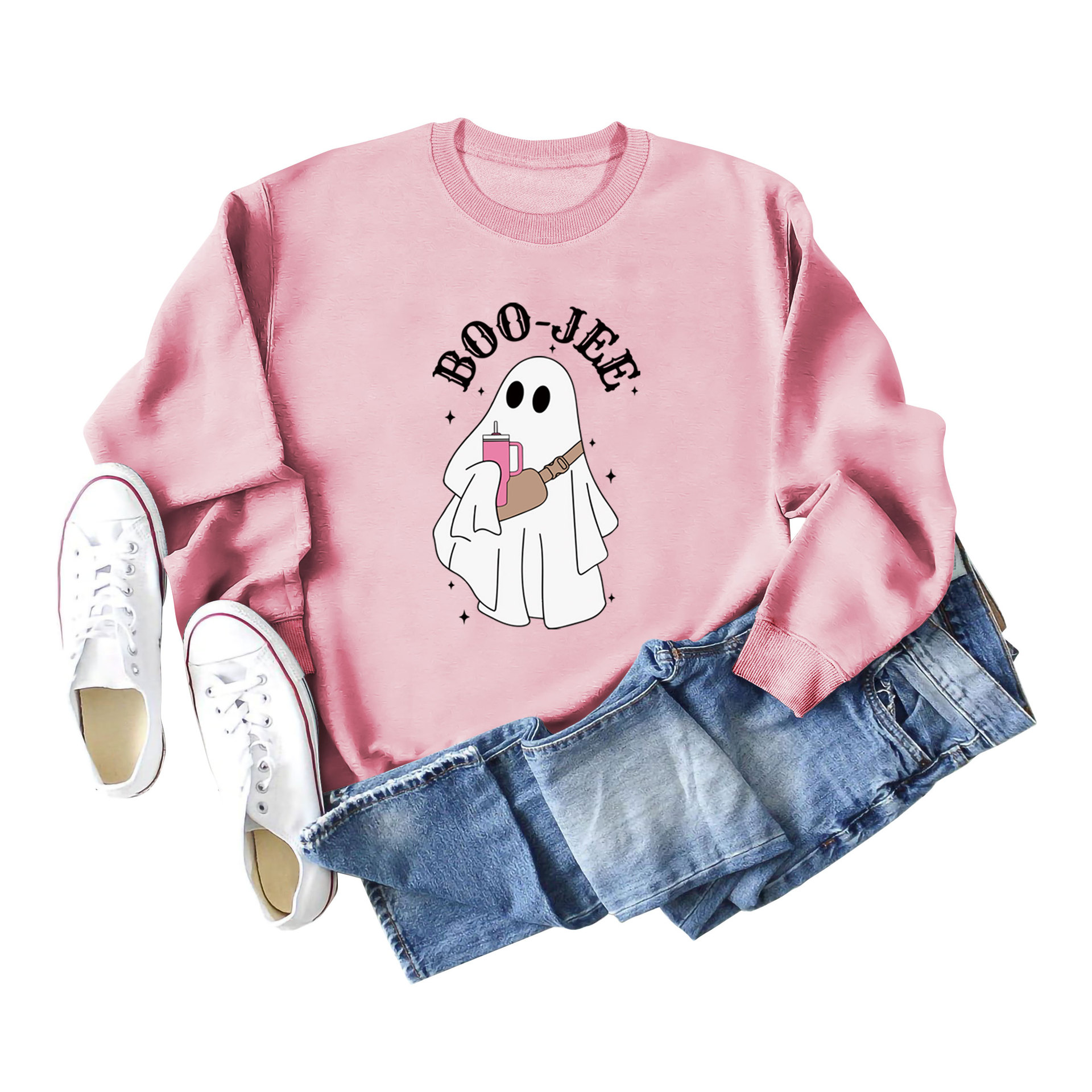 Boo Jee Printing Sweater Round Neck Fashion All-match Casual Long-sleeved Top