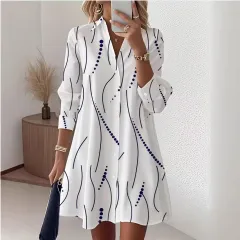 Printed Shirt, Casual Polka Dot Elegant Dress For Women - White - View 1