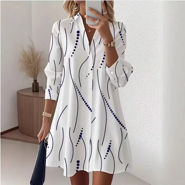 Printed Shirt, Casual Polka Dot Elegant Dress For Women White - Shop at LoveMi