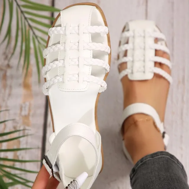 Women's Flat heeled Closed toe Hollow Retro Woven Fisherman Sandals White - Shop at LoveMi
