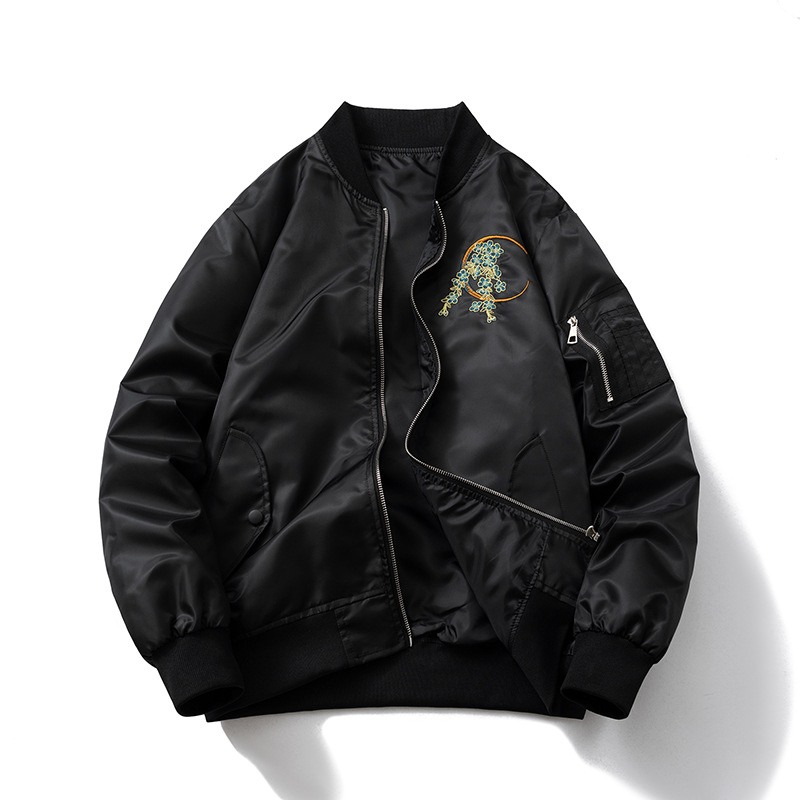National Style Retro Auspicious Dragon Embroidery Jacket Mens Bomber Coat