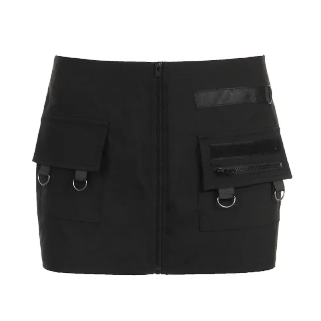 Punk Fashionmonger Personalized Asymmetric Stitching Metal Buckle Hip Skirt Sexy Skirt Black - Shop at LoveMi