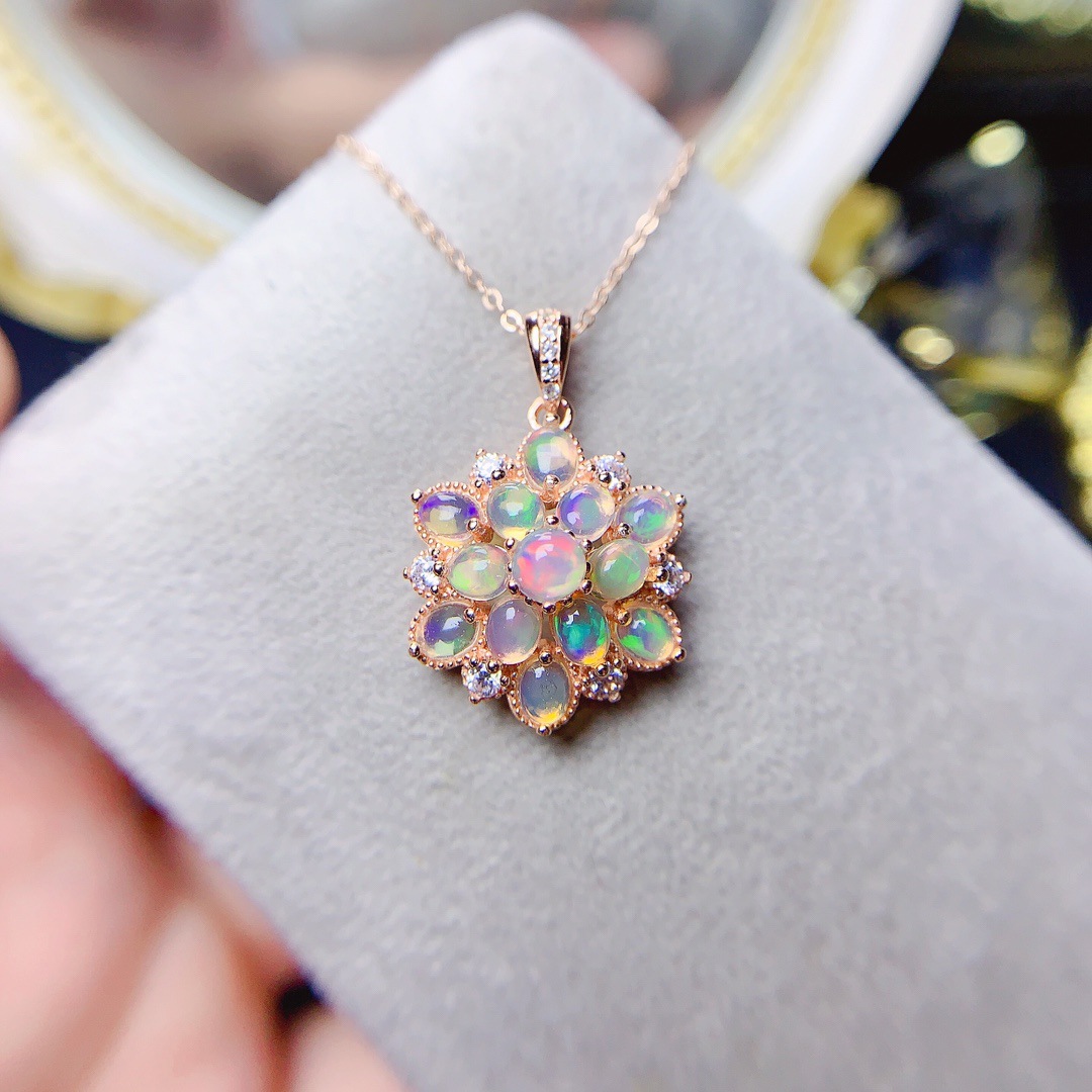 Natural White Opal Pendant Necklace - Image 6