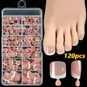 120 Pieces French White Edge Feet Nude Full Square Short High-grade Toe Nail Piece view 11