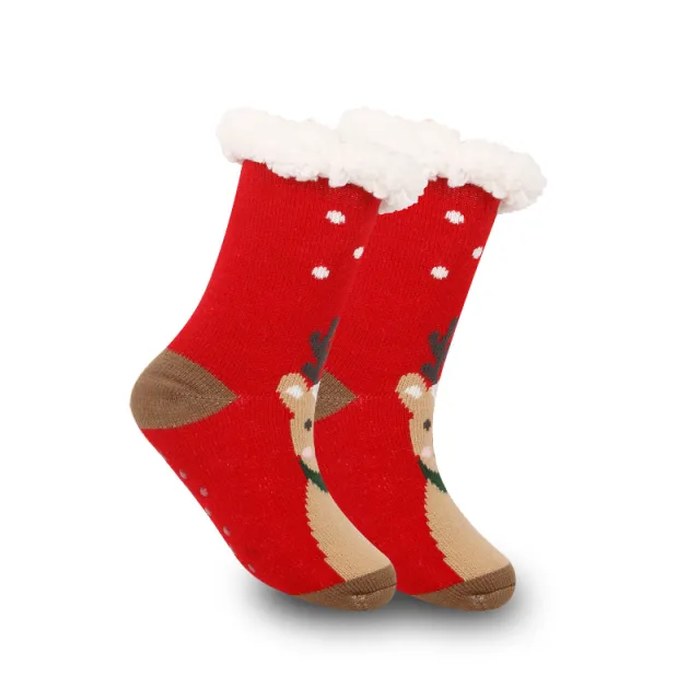 Christmas Women's Thickened Fleece lined Room Socks White Polka Dot Deer - Shop at LoveMi