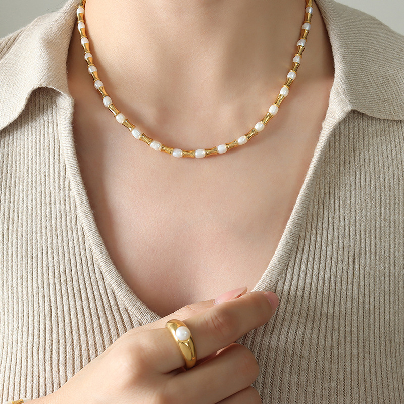Heavy Industry Exaggerated Geometry Freshwater Pearl Necklace Bracelet