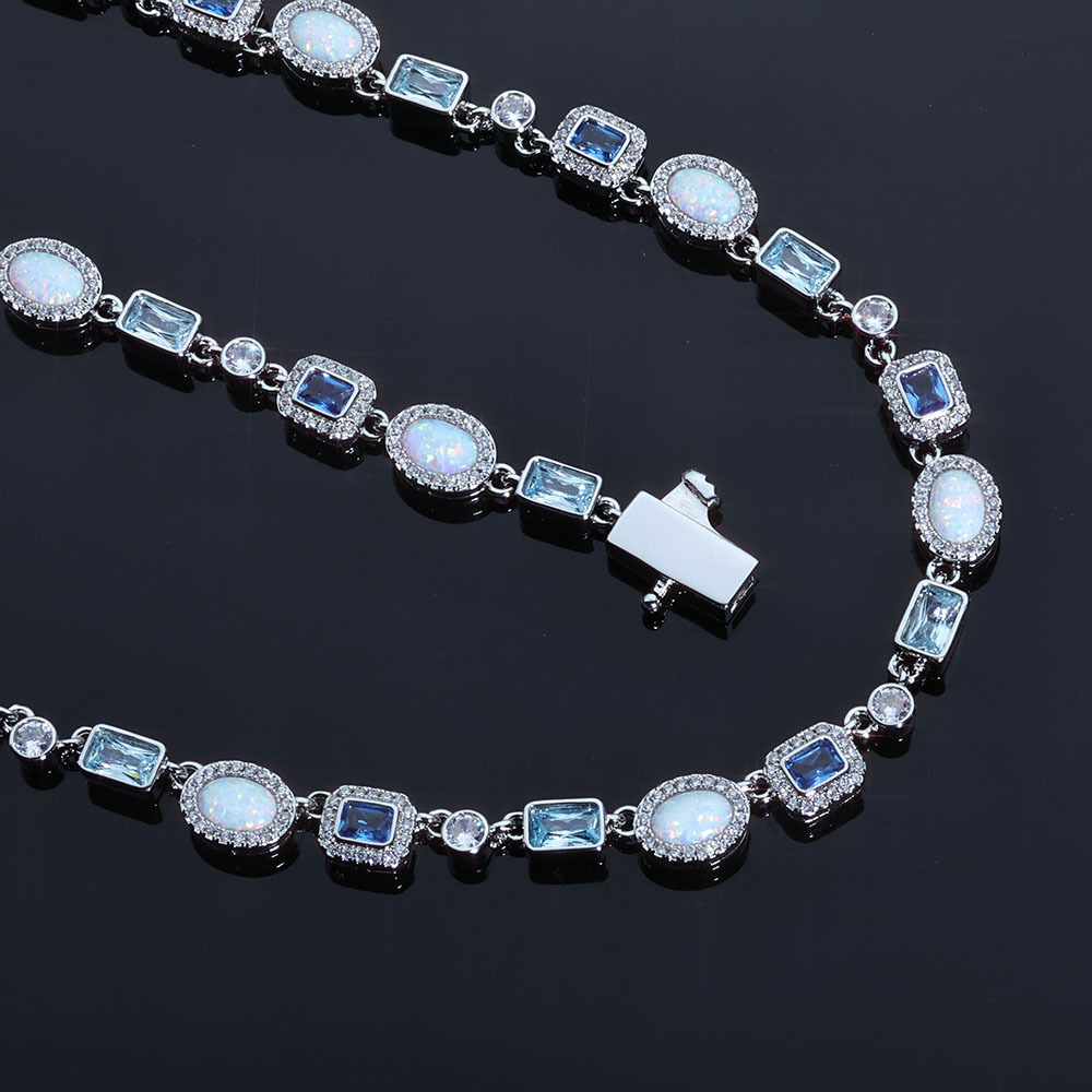 Hip-hop 6mm Snap-clasp Bracelet With Blue Zircons