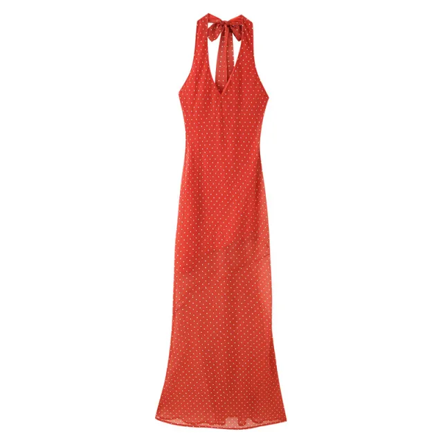 Versatile Cross Border Halter Lace up Slim Fit Backless Dress Red - Shop at LoveMi