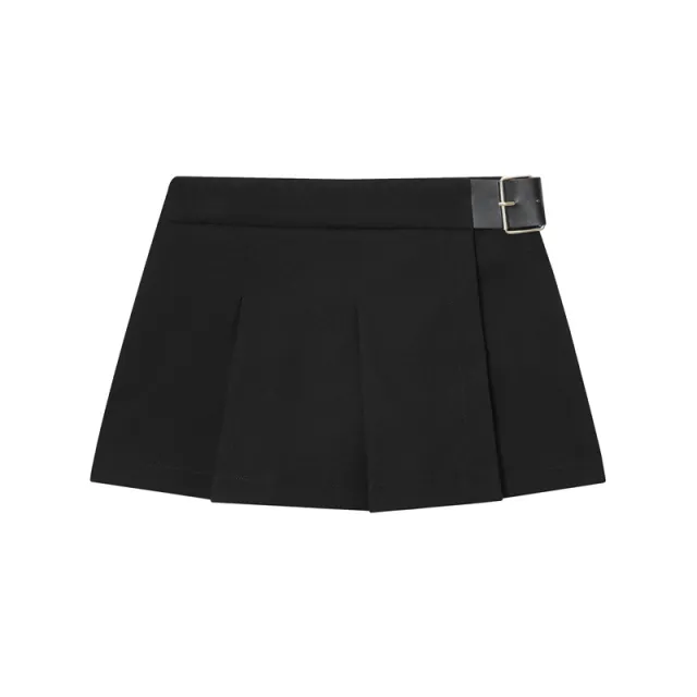 Women's Pure Desire Wide Pleated Belt Culottes Black - Shop at LoveMi
