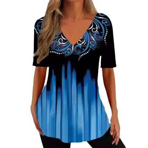 Summer Casual Loose V neck Pullover Short Sleeve Style 5 6Xl - Shop at LoveMi