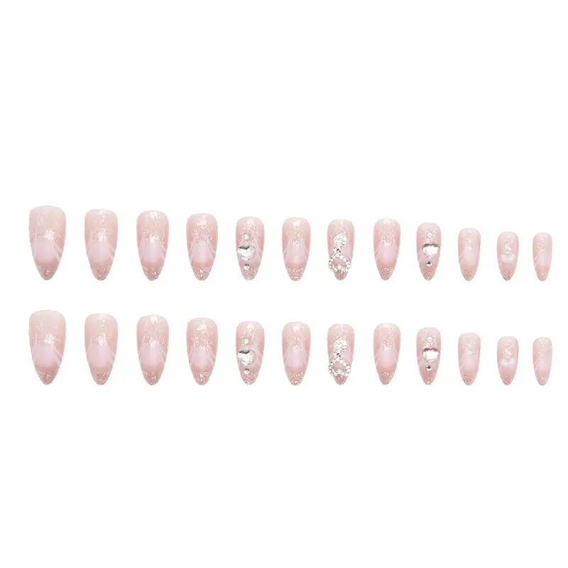 Pink Gradient Love Drop Diamond Wear Nail