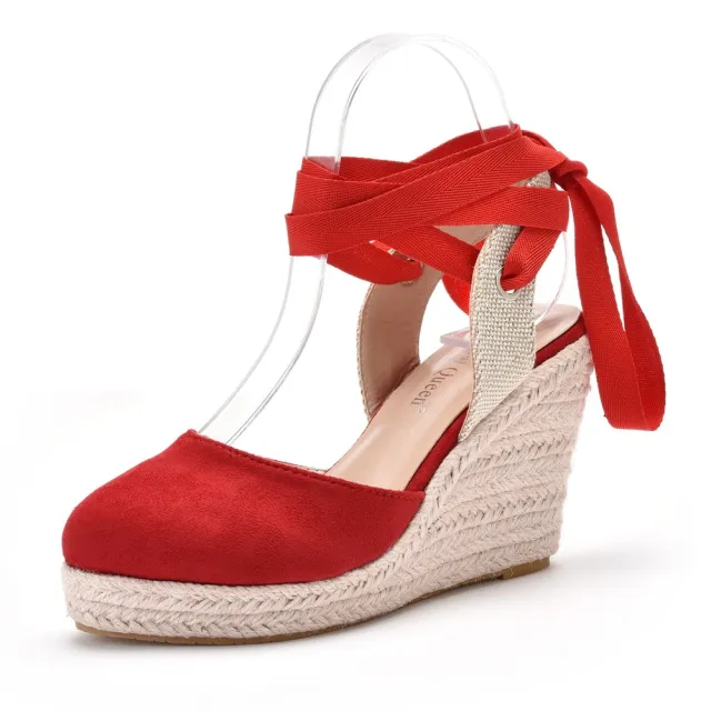 Bohemian Round Toe Platform Wedge Sandals For Women Red - Shop at LoveMi