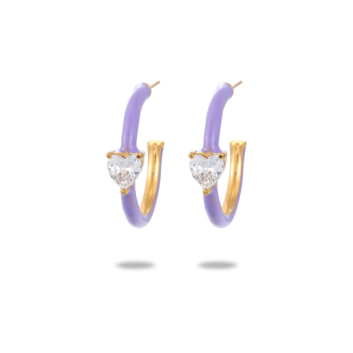 C- Shaped Drop Oil Loving Heart Zircon Titanium Steel Earrings For Women