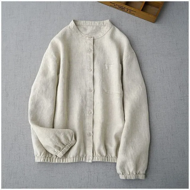 Japanese style Retro Cotton And Linen Long Sleeve Tops Shirt Linen 3Xl - Shop at LoveMi