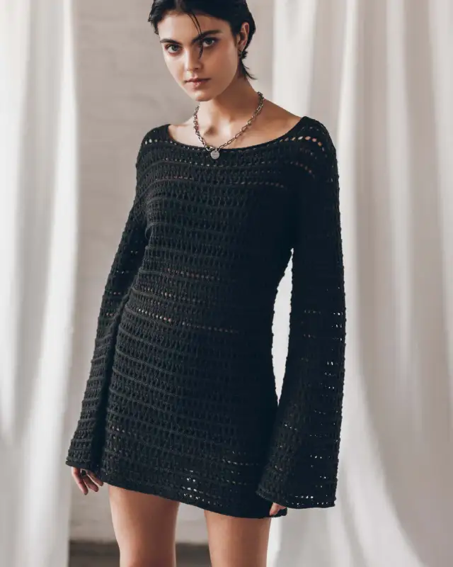 European And American New Women's Beach Skirt Backless Hollow Sexy Long Sleeve Dress Black - Shop at LoveMi