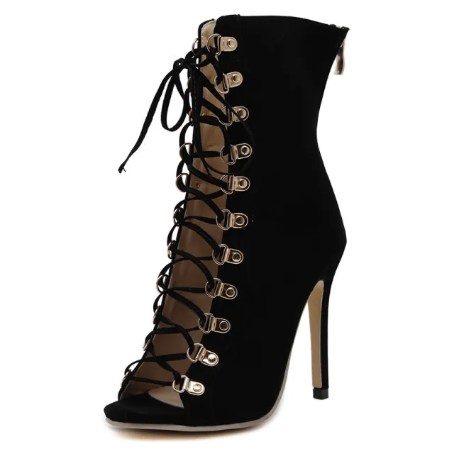Italian Early Autumn Strap Rivet Sandal Boots Black - Shop at LoveMi