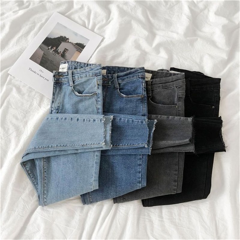 Slimming, Stretchy, Tight-fitting Black And Gray Jeans For Women