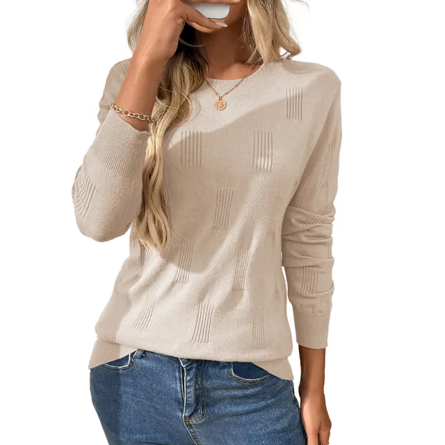 Solid Color Round Neck Pullover Knitting Bottoming Shirt Apricot - Shop at LoveMi