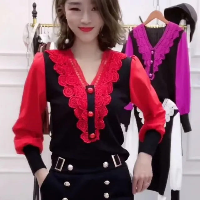 Fashion Lace Chiffon Small Shirt Red - Shop at LoveMi