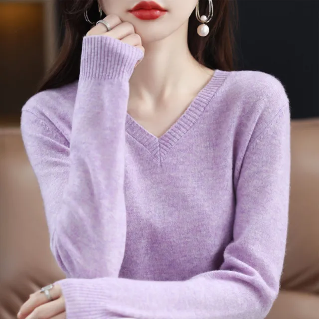 Women's Knitted Bottoming Shirt Versatile Cashmere Sweater Loose Outer Wear Light Purple - Shop at LoveMi